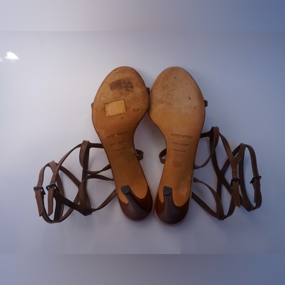 *SOLD* SERGIO ROSSI Brown Leather and Shell Strappy 3” Heels - Picture 6 of 6